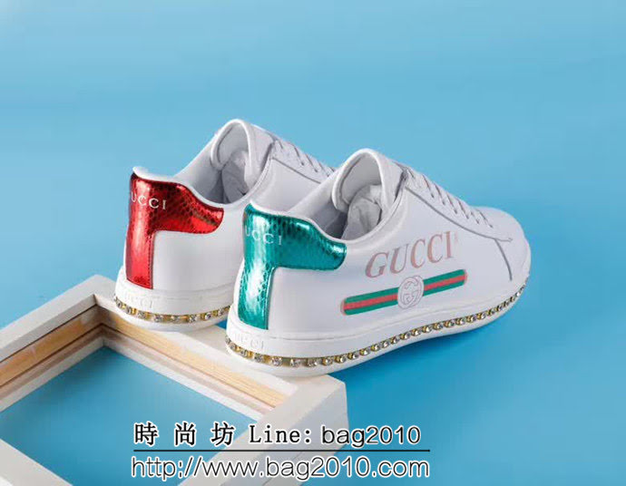 GUCCI古馳 新一季爆單款 頂級版本 3D印花 舒適時尚潮流 女士小白鞋水鑽 QZS1436